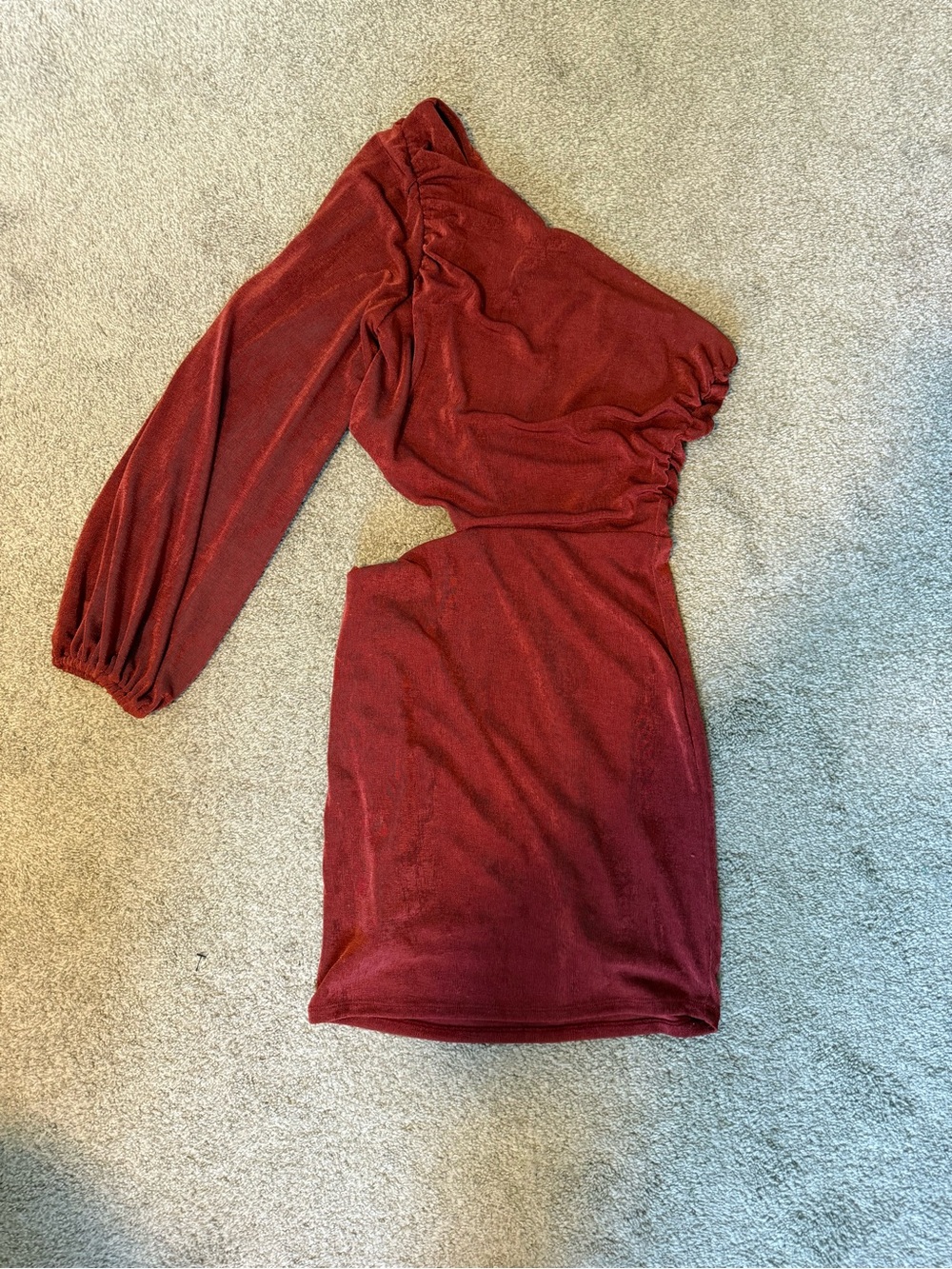 Altar'd State One-Shoulder Ruched Rust Red Dress w/ Side Cut Out